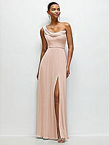 Front View Thumbnail - Cameo Chiffon One-Shoulder Maxi Dress with Draped Cowl Neckline