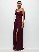 Side View Thumbnail - Cabernet Chiffon One-Shoulder Maxi Dress with Draped Cowl Neckline