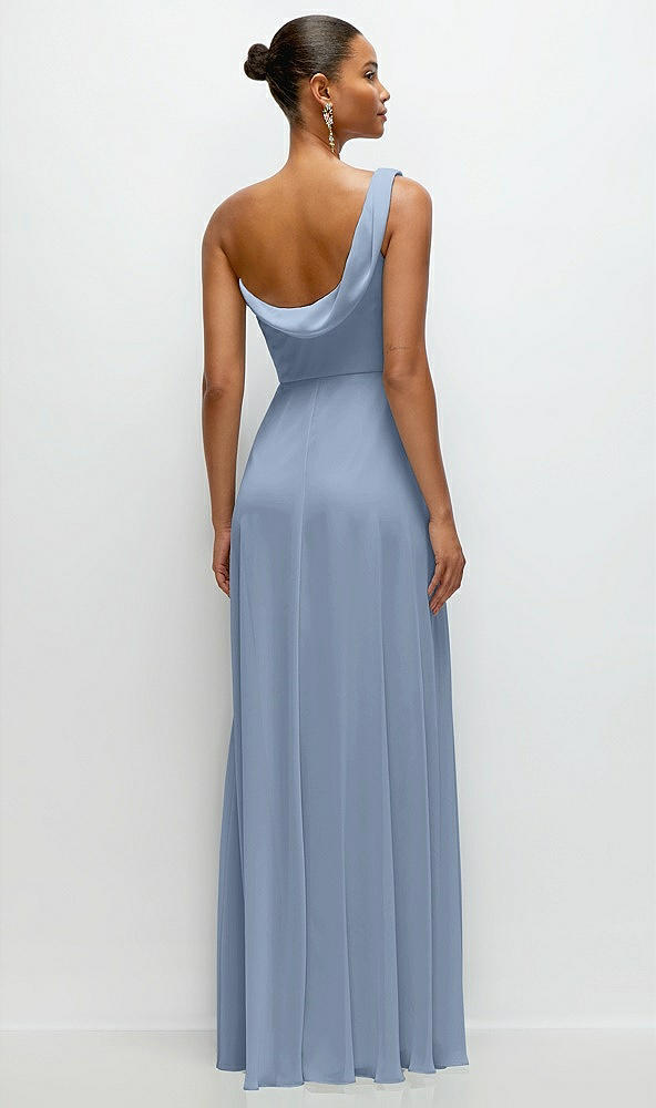 Back View - Cloudy Chiffon One-Shoulder Maxi Dress with Draped Cowl Neckline