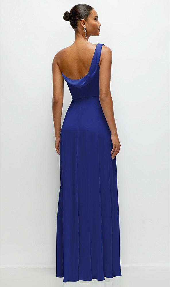 Back View - Cobalt Blue Chiffon One-Shoulder Maxi Dress with Draped Cowl Neckline