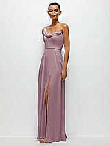 Side View Thumbnail - Dusty Rose Chiffon One-Shoulder Maxi Dress with Draped Cowl Neckline