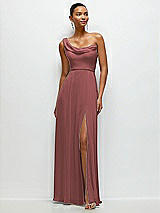 Front View Thumbnail - English Rose Chiffon One-Shoulder Maxi Dress with Draped Cowl Neckline