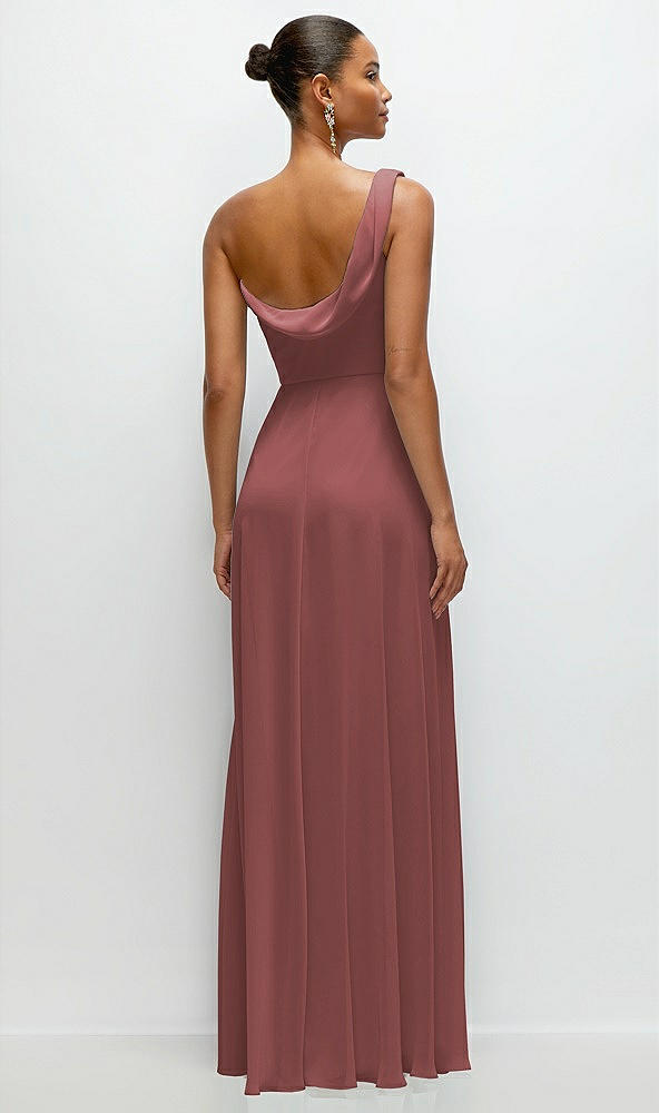 Back View - English Rose Chiffon One-Shoulder Maxi Dress with Draped Cowl Neckline