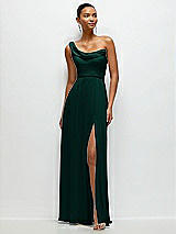 Front View Thumbnail - Evergreen Chiffon One-Shoulder Maxi Dress with Draped Cowl Neckline