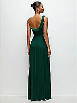 Rear View Thumbnail - Hunter Green Chiffon One-Shoulder Maxi Dress with Draped Cowl Neckline