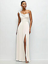 Front View Thumbnail - Ivory Chiffon One-Shoulder Maxi Dress with Draped Cowl Neckline