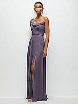 Side View Thumbnail - Lavender Chiffon One-Shoulder Maxi Dress with Draped Cowl Neckline