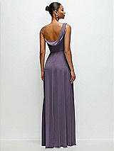 Rear View Thumbnail - Lavender Chiffon One-Shoulder Maxi Dress with Draped Cowl Neckline