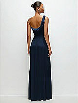 Rear View Thumbnail - Midnight Navy Chiffon One-Shoulder Maxi Dress with Draped Cowl Neckline