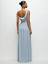 Rear View Thumbnail - Mist Chiffon One-Shoulder Maxi Dress with Draped Cowl Neckline