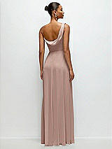 Rear View Thumbnail - Neu Nude Chiffon One-Shoulder Maxi Dress with Draped Cowl Neckline