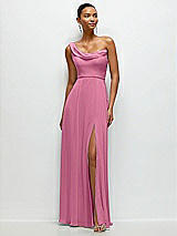 Front View Thumbnail - Orchid Pink Chiffon One-Shoulder Maxi Dress with Draped Cowl Neckline