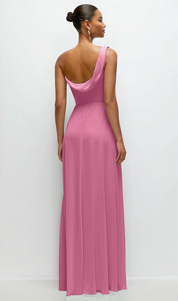 Back View - Orchid Pink Chiffon One-Shoulder Maxi Dress with Draped Cowl Neckline