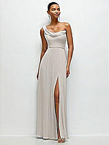 Front View Thumbnail - Oyster Chiffon One-Shoulder Maxi Dress with Draped Cowl Neckline