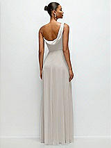 Rear View Thumbnail - Oyster Chiffon One-Shoulder Maxi Dress with Draped Cowl Neckline