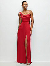 Front View Thumbnail - Parisian Red Chiffon One-Shoulder Maxi Dress with Draped Cowl Neckline