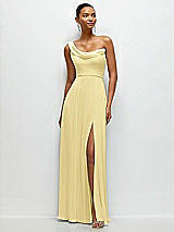 Front View Thumbnail - Pale Yellow Chiffon One-Shoulder Maxi Dress with Draped Cowl Neckline