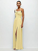 Side View Thumbnail - Pale Yellow Chiffon One-Shoulder Maxi Dress with Draped Cowl Neckline