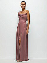 Side View Thumbnail - Rosewood Chiffon One-Shoulder Maxi Dress with Draped Cowl Neckline