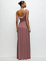 Rear View Thumbnail - Rosewood Chiffon One-Shoulder Maxi Dress with Draped Cowl Neckline