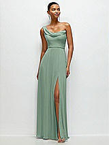 Front View Thumbnail - Seagrass Chiffon One-Shoulder Maxi Dress with Draped Cowl Neckline