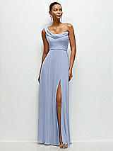 Front View Thumbnail - Sky Blue Chiffon One-Shoulder Maxi Dress with Draped Cowl Neckline