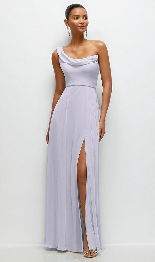 Front View - Silver Dove Chiffon One-Shoulder Maxi Dress with Draped Cowl Neckline