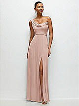 Front View Thumbnail - Toasted Sugar Chiffon One-Shoulder Maxi Dress with Draped Cowl Neckline