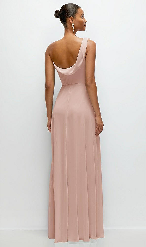 Back View - Toasted Sugar Chiffon One-Shoulder Maxi Dress with Draped Cowl Neckline