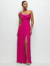 Front View Thumbnail - Think Pink Chiffon One-Shoulder Maxi Dress with Draped Cowl Neckline