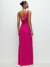 Rear View Thumbnail - Think Pink Chiffon One-Shoulder Maxi Dress with Draped Cowl Neckline