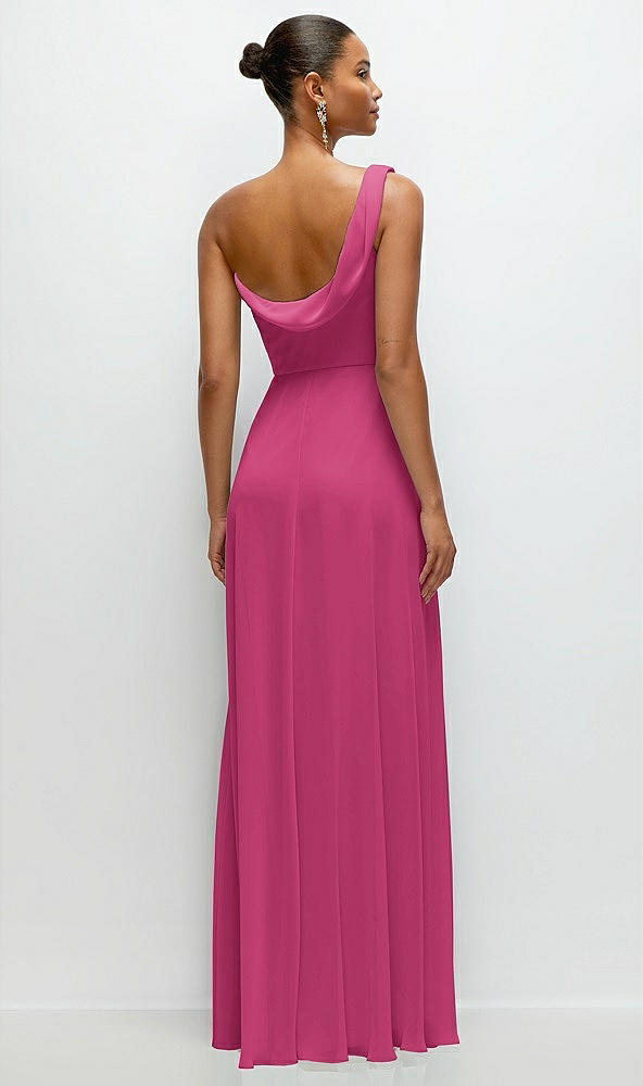 Back View - Tea Rose Chiffon One-Shoulder Maxi Dress with Draped Cowl Neckline