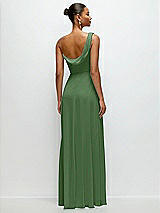 Rear View Thumbnail - Vineyard Green Chiffon One-Shoulder Maxi Dress with Draped Cowl Neckline