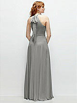 Rear View Thumbnail - Chelsea Gray Shirred Halter Chiffon Maxi Dress with Back Sash-Tie Closure