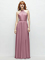 Front View Thumbnail - Dusty Pink Shirred Halter Chiffon Maxi Dress with Back Sash-Tie Closure