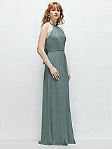 Side View Thumbnail - Icelandic Shirred Halter Chiffon Maxi Dress with Back Sash-Tie Closure