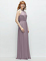 Side View Thumbnail - Lilac Dusk Shirred Halter Chiffon Maxi Dress with Back Sash-Tie Closure