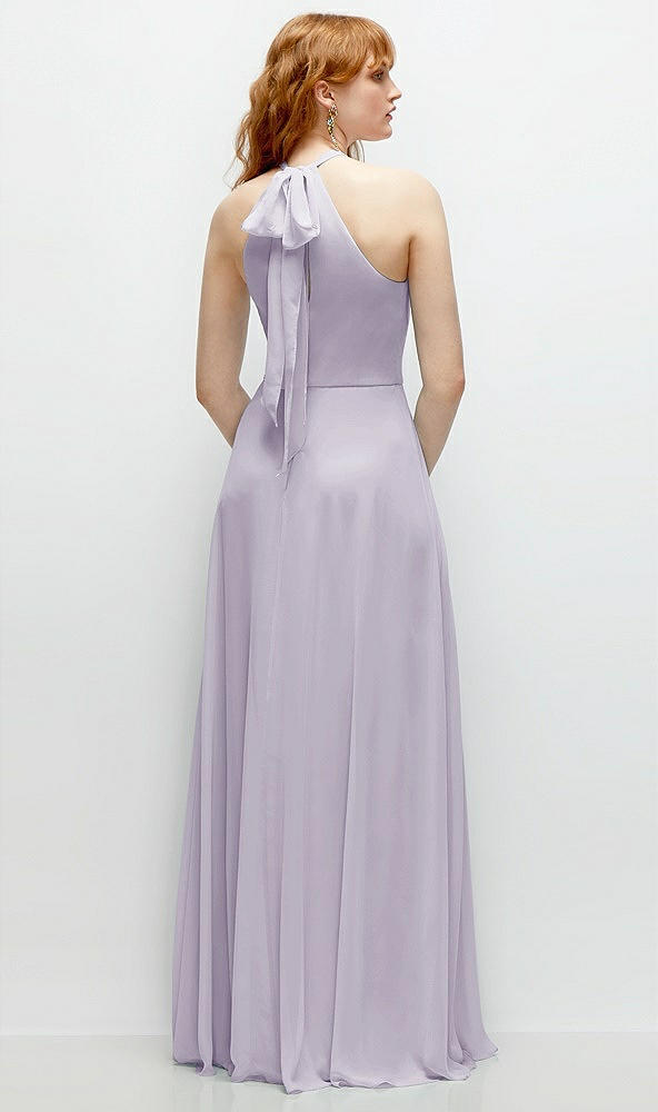 Back View - Moondance Shirred Halter Chiffon Maxi Dress with Back Sash-Tie Closure