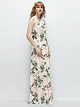 Side View Thumbnail - Palm Beach Print Shirred Halter Chiffon Maxi Dress with Back Sash-Tie Closure