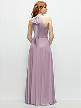 Rear View Thumbnail - Suede Rose Shirred Halter Chiffon Maxi Dress with Back Sash-Tie Closure