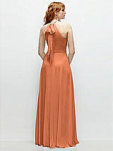 Rear View Thumbnail - Sweet Melon Shirred Halter Chiffon Maxi Dress with Back Sash-Tie Closure