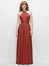 Front View Thumbnail - Amber Sunset Shirred Halter Chiffon Maxi Dress with Back Sash-Tie Closure