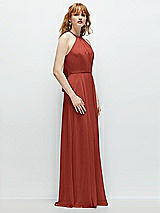 Side View Thumbnail - Amber Sunset Shirred Halter Chiffon Maxi Dress with Back Sash-Tie Closure