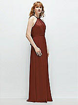 Side View Thumbnail - Auburn Moon Shirred Halter Chiffon Maxi Dress with Back Sash-Tie Closure