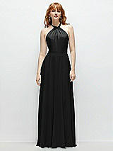 Front View Thumbnail - Black Shirred Halter Chiffon Maxi Dress with Back Sash-Tie Closure