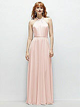 Front View Thumbnail - Blush Shirred Halter Chiffon Maxi Dress with Back Sash-Tie Closure