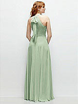 Rear View Thumbnail - Celadon Shirred Halter Chiffon Maxi Dress with Back Sash-Tie Closure