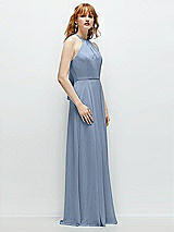 Side View Thumbnail - Cloudy Shirred Halter Chiffon Maxi Dress with Back Sash-Tie Closure