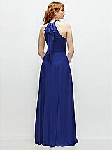 Rear View Thumbnail - Cobalt Blue Shirred Halter Chiffon Maxi Dress with Back Sash-Tie Closure