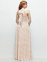 Rear View Thumbnail - Coquette Floral Print Shirred Halter Chiffon Maxi Dress with Back Sash-Tie Closure